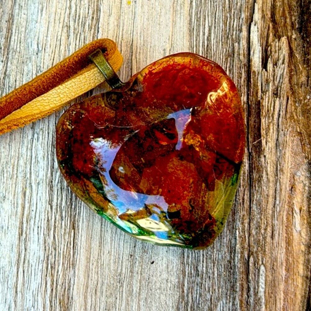 Handmade Desert Flower in Resin Heart Pendant Necklace